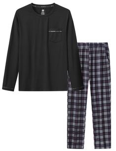 PRICES MAY VARY. 【Material 】91% Polyester, 9% Spandex. Lightweight, soft fabric with good elasticity and moisture wicking. 【Soft & Comfortable】Lounge sleepwear sets is made for smooth soft hand feel,skin-friendly,and tag-free label for added comfort.make you enjoy your all night. �【Features】The mens soft pj set is designed as crewneck, one chest pocket, elastic waistband with adjustable drawstring and two side pockets Plaid Pajama Pants,without fly front,make your moving freely. 【Occasion】Men's p Men’s Pajamas, Male Pjs, Male Pajamas, Pajama Set Men, Pyjama Outfit, Pajamas Plaid, Lounge Sleepwear, Pajamas Men, Mens Flannel Pajamas