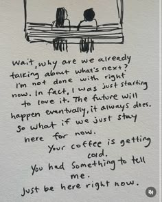 a handwritten poem written in black ink, with two people sitting on a bench