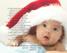 a baby wearing a santa hat with the words merry christmas written on it's side