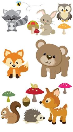 an image of various animals and mushrooms