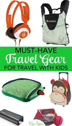 travel gear for kids with headphones and backpacks