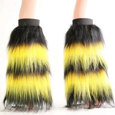 Fluffy legwarmer boot cover set Yellow Leg Warmers, Leg Warmers Shoes, Fluffy Leg Warmers, Swagger Outfits, Silly Clothes, Bee Costume, Scene Music, Fluffy Skirt, Leg Warmer