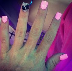 square nails painted pink with one silver jewelled w/black bow Ideas For 30th Birthday, I Love Nails, Hot Nails, Cute Nail Designs, Nail Paint, Square Nails, Love Nails, 30th Birthday