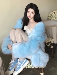 Winter Coat Elegant, Blue Faux Fur Coat, Winter Faux Fur Coat, Faux Coat, Sheer Swimsuit, Womens Faux Fur Coat, Faux Fur Coats, Fluffy Jacket, Y2k Aesthetic Outfits