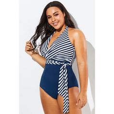 New Meet Curve One Piece Swimsuit Bathing Suit Women’s Medium Striped Navy White Halter Ties At Back Or Side Smoke And Pet Free Home Same Or Next Day Shipping Beach, Pool, Cruise, Vacation, Nautical Chic Navy Swimwear For Vacation, Chic Navy Swimwear For Summer, Bathing Suit Women, Pin Up Swimsuit, Retro Swim, Green One Piece Swimsuit, Cupshe Swimsuits, Strapless Swimsuit, Bandeau One Piece Swimsuit