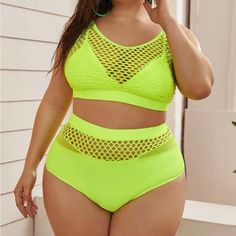 Neon Yellow 2pcs (New In Bag) - Size 12 Rave Outfit, Plus Size Swimsuits, Swimsuit Fashion, Rave Outfits, Plus Size Swimwear, Swimwear Fashion, Zumba, Ladies Tops Fashion, Neon Yellow