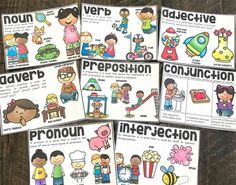 four posters with children's illustrations on them and the words prepositionion to the core