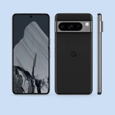 an image of the front and back sides of a black google pixel smartphone with a pen next to it