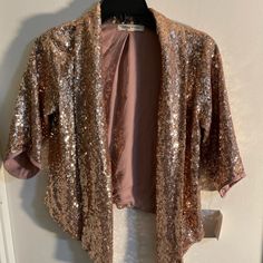 New Living Doll Sequins Blazer Jacket. Size Small. Perfect For The Holidays! Glamorous Spring Cardigan For Parties, Glamorous Spring Cardigan For Night Out, Pink Long Sleeve Outerwear For Party Season, Glamorous Sequined Cardigan For Spring, Spring Party Cardigan With Sequins, Sequin Cardigan For Spring Night Out, Sequin Cardigan For Night Out In Spring, Elegant Pink Cardigan For Party, Elegant Pink Party Cardigan