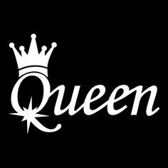 the word queen written in white on a black background with a crown at the top