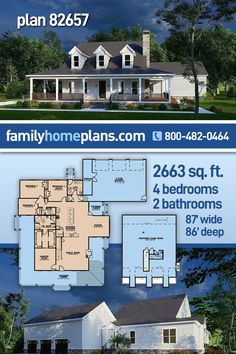 two story house plans with 3 bedroom, 2 bath and an attached garage in the front