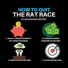 how to out the rat race info graphic with money, piggy bank and target