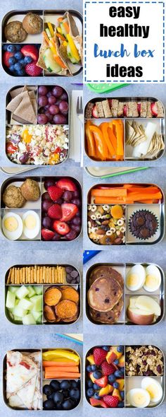 an assortment of healthy lunch box ideas