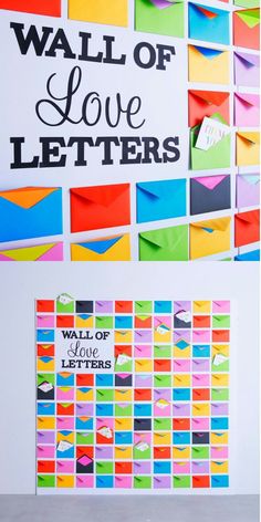 the wall of love letters is decorated with colorful papers