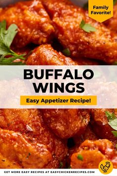 buffalo wings with text overlay that reads buffalo wings easy appetizer recipe