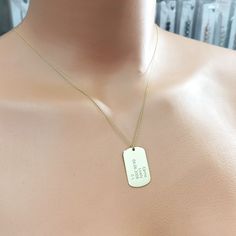 Custom Army Tag Necklace, Military Tag Necklace, Engraved Soldier Tag Necklace, Dog Tag Necklace, Military ID Necklace, Gifts For Her 🔎 Material: in 925 sterling silver and 14k solid gold ⛓️📏 Chain length: 17.7 inches (45cm), 19.6 inches (50cm), 21,6 inches (55cm) ⛓️ Chain Style: Cable 🎨 Color: rose, silver, gold 🔖 You can choose your preferences from the options ✈️ Ships in 48 hours 🎁 We send it in a wonderful presentation in a wood gift box, certificate, wiping cloth, cute carrying case. Army Tags Necklace, Gold Stamped Dog Tag Necklace, Gold Hand Stamped Dog Tag Jewelry, Hand Stamped Gold Dog Tag Jewelry, Gold Dog Tag Necklace Hand Stamped, Gold Hand-stamped Dog Tag Necklace, Gold Hand Stamped Dog Tag Necklace, Etched Dog Tag Necklace For Gift, Gold Dog Tag Necklace Laser Engraved