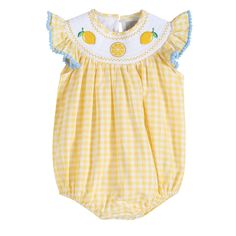 Yellow Gingham Lemon Smocked Flutter Romper - Premium Baby & Toddler Outfits from Lil Cactus - Just $32.0! Shop now at Pat's Monograms Yellow Gingham, Yellow Baby, Baby Bloomers, Elegant Baby, Angel Sleeve, Bubble Romper, Baby Outfits, Baby Socks