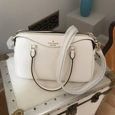 Kate Spade White Handbag. New Without Tags Satchel Luxury White Handheld Satchel, Classic White Handheld Bag, White Designer Handheld Satchel, White Handheld Bag With Gold-tone Hardware, Designer White Satchel For Errands, White Tote Satchel With Gold-tone Hardware, White Satchel Tote With Gold-tone Hardware, Designer White Satchel For Everyday Use, White Designer Satchel For Everyday Use