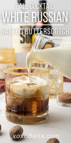 A salted butterscotch white Russian is a tasty fall cocktail using butterscotch schnapps and coffee liqueur. For me, a Kahlúa white Russian is the best autumn cocktail! This cocktail is typically sweet, but with the salty element of the butterscotch it really dials up the flavour. It’s a creamy, indulgent cocktail which is easy to prepare and way too easy to drink! You need butterscotch schnapps (I used DeKuyper’s Buttershots), vodka and Kahlúa (coffee liqueur) are the alcohols you use. #autumn Butterscotch Liqueur Recipes, Butterscotch White Russian, Drinks With Butterscotch Schnapps, Butterscotch Schnapps Drinks, Butterscotch Schnapps Drinks Recipes, Butterscotch Drinks