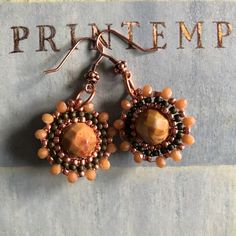 Copper Canyon Agate and Crystal Beaded Earrings by WorkofHeart on Etsy Brown Bead Caps For Jewelry Making, Copper Beaded Earrings With Round Beads As Gift, Copper Beaded Earrings With Round Beads For Gifts, Copper Beaded Earrings Gift, Copper Beaded Earrings For Gifts, Gift Copper Beaded Earrings With Round Beads, Artisan Czech Glass Beaded Earrings, Artisan Czech Glass Round Beaded Earrings, Brown Copper Jewelry With Spacer Beads