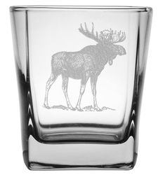 a glass with a moose drawn on it