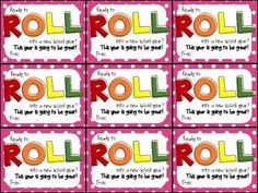 roll the dice game is shown in pink and white polka dotty dots with red letters