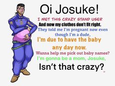 an image of a man holding a baby in his arms with the words o josuke on it