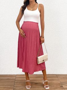 Rosa Fucsia Casual Collar  Tela tricotada Liso Abertura Embellished No-Elástico Maternity Skirt, Pink Brown, Color Textures, Maternity Clothes, Kid Shoes, Women Clothes Sale, All Fashion, Hot Pink, Latest Trends