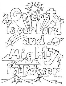 a coloring page with the words great is our lord and mighty in power