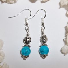 Turquoise Blue Glass Beaded Earring Set Girl Dangle Drop Jewelry Gift Pair 4293 This Southwestern Beaded Earring Set Was Handmade By Me - Wvluckygirl. Handcrafted With Bright Turquoise Blue Glass Beads With Black Marbling. This Pair Has Costume Jewelry Silver Toned Beads Which Were Antiqued In Black. They Dangle & Drop From 925 Sterling Silver French Fishhook Ear Wires For Women's Pierced Ears. Measure 1 3/4 Inches Tall And Not Quite 3/8 Inches Wide. Each Single Earring Weighs About 2.0 Grams. L Nickel Free Light Blue Beaded Earrings For Gift, Elegant Turquoise Beaded Earrings Nickel Free, Blue Earrings With Silver Beads, Turquoise Beaded Earrings With Silver Beads As Gift, Turquoise Earrings With Silver Beads, Turquoise Beaded Earrings With Czech Glass, Bohemian Turquoise Beaded Earrings With Czech Glass, Bohemian Turquoise Glass Beaded Earrings, Cowgirl Core