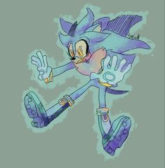 a drawing of sonic the hedgehog in blue and purple with his hands out to catch something