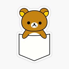 a brown teddy bear sticking out of a pocket sticker on a white background,