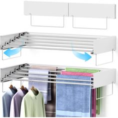 an over the door drying rack with clothes hanging from it's sides and two hangers on each side