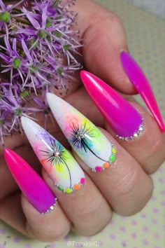 Inspo 2024: Round Nails Spring 2024 in Short, Cute Pink for 2024 | Easter Nails Short Summer Bright Nail Designs, Nail Ideas May 2024, Tropical Pink Nails, Yellow And Pink Nails, Neon Nail Art, Neon Nail Designs, Summer Nails 2024, Art Deco Nails, Wow Nails