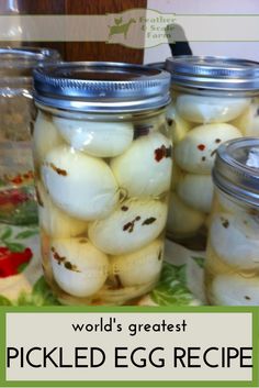 pickled egg recipe in mason jars on a table