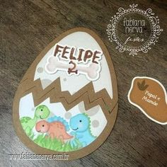 an easter egg with the word felpe on it and two dinosaur stickers next to it