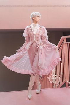 Feminine Prince Outfit, Pink Prince Outfit, Ouji Fashion Pink, Prince Fashion Aesthetic, Princecore Outfit, Fantasy Prince Outfit Design, Lolíta Aesthetic Outfit, Ouji Fashion Aesthetic, Princely Outfit