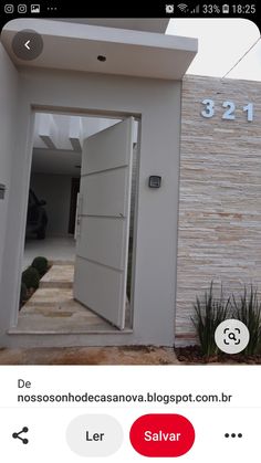 an open door on the side of a building with a red arrow pointing to it