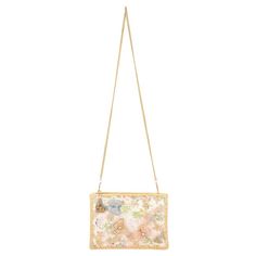 Serenity crossbody handbag is a flutter of elegance, with beaded butterflies dancing across a pastel floral garden. Its delicate beadwork and soft hues capture a spring day, while the golden chain adds a touch of sunshine.Product Details 10" x 0.5" x 7" Strap Length End to End: 49" Strap Drop: 23" Removable crossbody chain strap, zipper closure, inside pocket, back pocket, metal logo fob, protective storage bag, certificate of authenticity, fits a phone This is a handmade item, each one an indiv Spring Evening Shoulder Bag With Chain Strap, Spring Crossbody Clutch With Chain Strap, Spring Evening Bags, Elegant Spring Beaded Shoulder Bag, Spring Embellished Shoulder Bag, Spring Embellished Rectangular Bag, Feminine Gold Rectangular Shoulder Bag, Gold Feminine Rectangular Shoulder Bag, Gold Rectangular Feminine Shoulder Bag