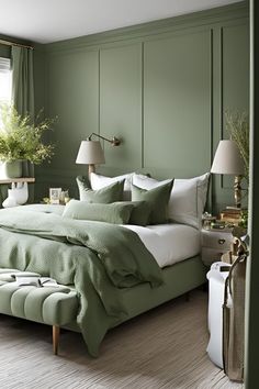 Stay on trend with these sage green bedroom inspirations! 🌱 Discover the latest design ideas and decor tips to keep your space fresh and fashionable. Perfect for a modern and stylish home. #SageGreenBedroom #TrendyDecor #InteriorDesign #HomeInspo #BedroomStyle Green Bedroom Inspirations, Seafoam Green Bedroom, Forest Green Bedrooms, Khaki Bedroom, Green Bedrooms