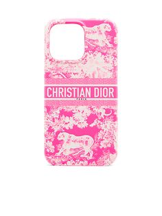 the christian dior phone case is pink and white with an elephant on it's back