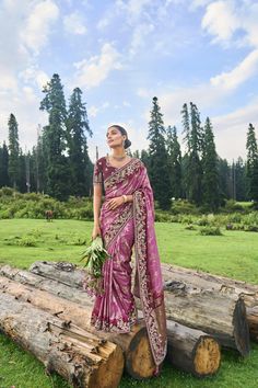 Fabric Details:- Saree Fabric: Pure Dola Saree Colour: Brown, Pink Blouse Fabric: Silk Blouse Colour: Maroon Pink Blouse Piece Length: 1.2 meter Saree Length: 5.5 meter Occasion: Engagement, Festival, Sangeet, Wedding Style: Traditional Saree Work: Embroidered, Patch, Cut Wedding Wear Saree, Blouse Colour, Saree Work, Color Embroidery, Traditional Saree, Weaving Designs, Jamdani Saree, Green Saree, Contrast Blouse