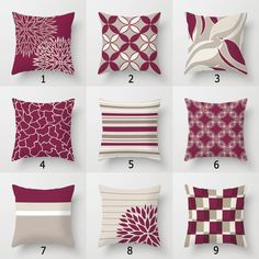 six different types of decorative pillows