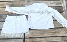 New! $398 BLANKNYC Western White Denim Jacket & Skirt  OUTFIT  Womens S FRINGE BLING  was just added to eBay. Check it out! #eBay #eBaySeller Fitted Denim Jacket With Fringe For Spring, Denim Jacket Skirt Outfit, Jacket Skirt Outfit, White Denim Jacket, Skirt Outfit, Blank Nyc, Clothing Rack, White Denim, Skirt Outfits