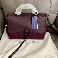 Nwt Rebecca Minkoff Keith Ring And Clip Leather Satchel Bag Burgundy Satchel With Branded Hardware For Shopping, Burgundy Bags With Branded Hardware For Everyday, Red Leather Trim Satchel Bag, Red Satchel Bag With Branded Hardware, Burgundy Leather Bag With Branded Hardware, Rebecca Minkoff Regan Satchel, Red Satchel Bag With Silver-tone Hardware, Red Leather Shoulder Bag With Turn-lock Closure, Rebecca Minkoff Bag