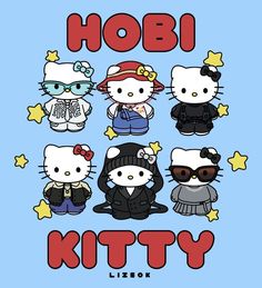 an image of hello kitty characters with the words hobi kittyy written below them