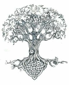 a drawing of a tree with an intricate design on it