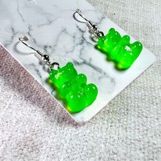 Cute Handmade Gummy Bear Earrings Gift Colourful Kawaii Sweets Green Cute Green Earrings For Birthday, Green Resin Fun Earrings, Handmade Green Earrings For Birthday, Fun Green Earrings For Birthday, Handmade Green Earrings For Birthdays, Handmade Green Kawaii Earrings, Sweet Green Jewelry For Gifts, Casual Green Earrings For Gift, Casual Green Earrings Perfect For Gifts