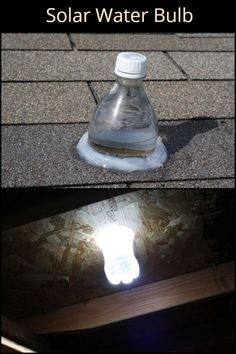 there are two pictures of a solar water bulb