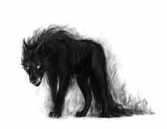 a black and white drawing of a wolf with long hair on it's head